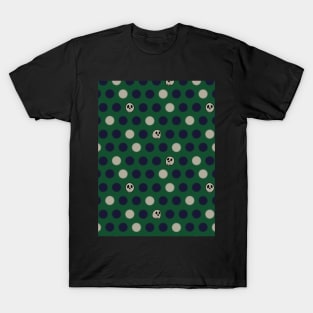 Polka Dots and Scattered Skulls - Halloween Pattern - Dark Colors T-Shirt